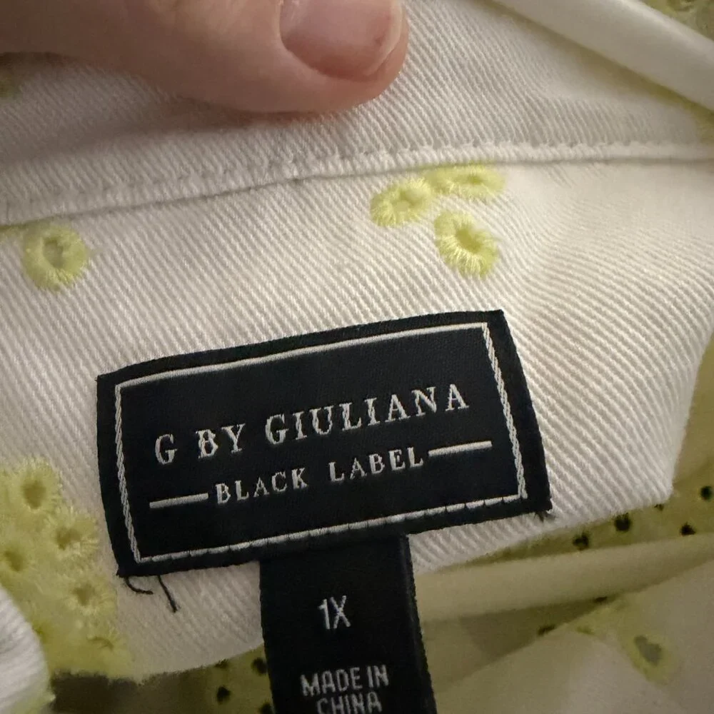 G by Giuliana Black Label White Eyelet Embroidered Denim Jacket Plus Size - New - Picture 4 of 4